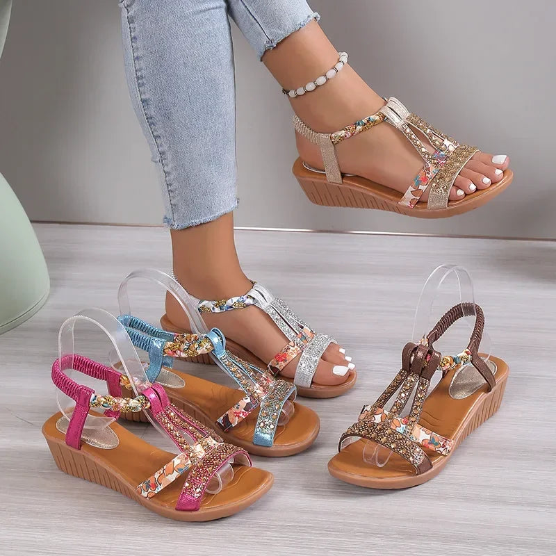 Bohemian Rhinestone Platform Sandaler til Kvinder | Forårs- og Sommerkollektion 2025 - Lanah