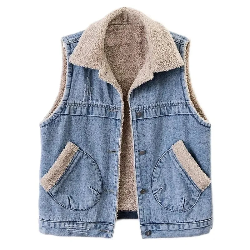 Denimvest med fleecefor til kvinder l forårskollektion - Spaka