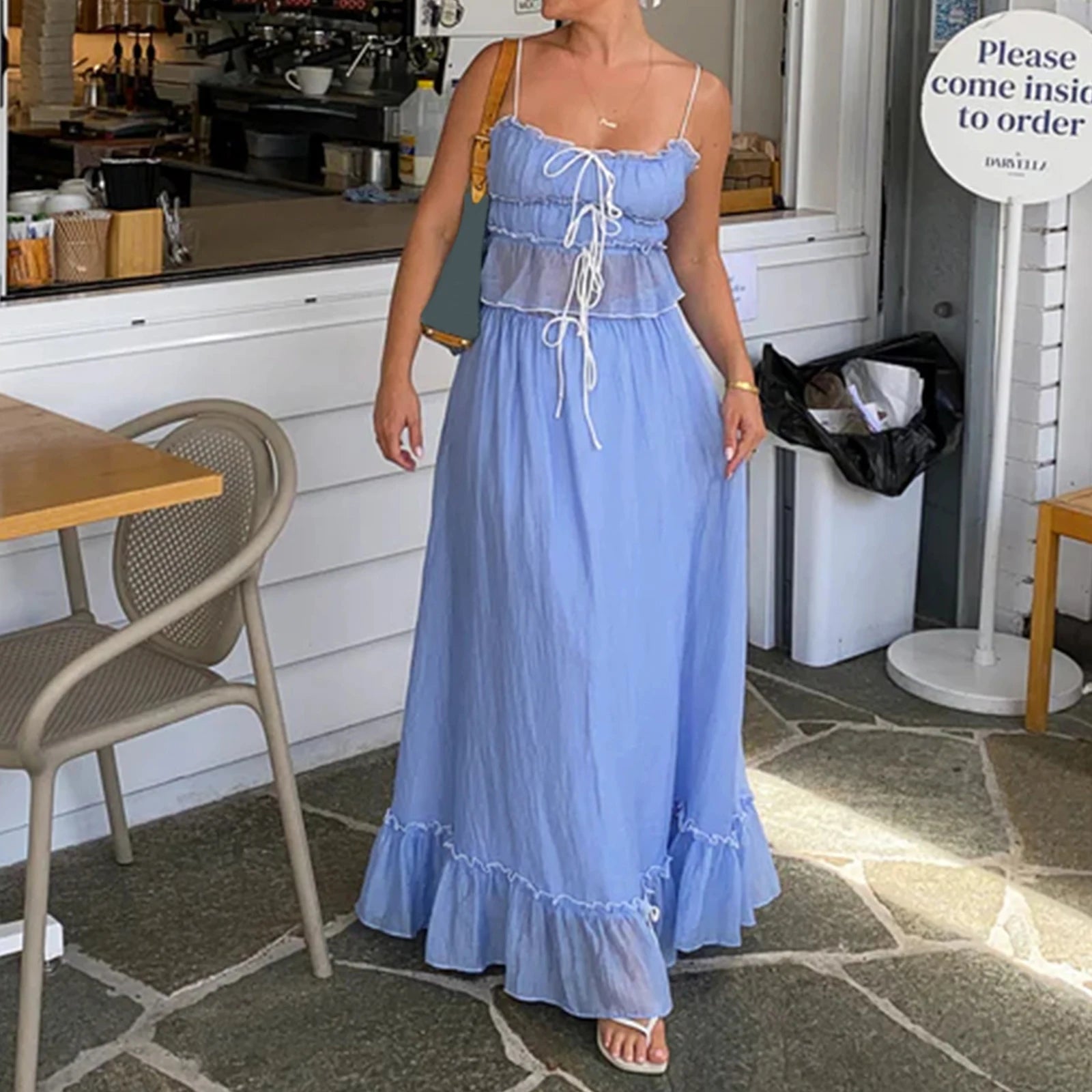 Ruched Flæse Maxi Nederdel Matchende Sæt Beachwear - Reini