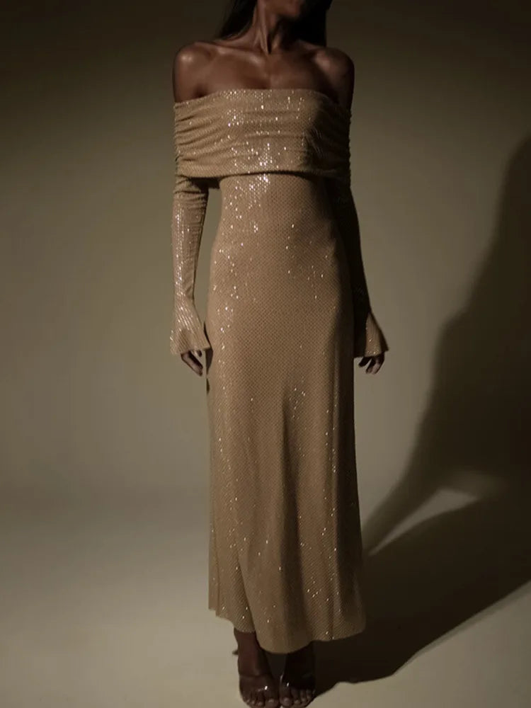 Elegant stropløs sparkle maxi kjole til kvinder festkjole - Natasja