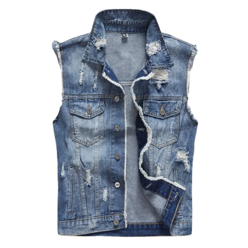 Rippet ærmeløs Denimvest til Mænd - Billyo
