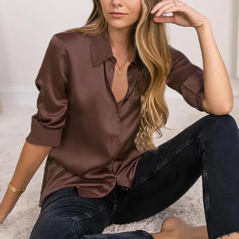 Elegant Silke Satin Bluse til Kvinder l Business & Aftentøj - Lanaez