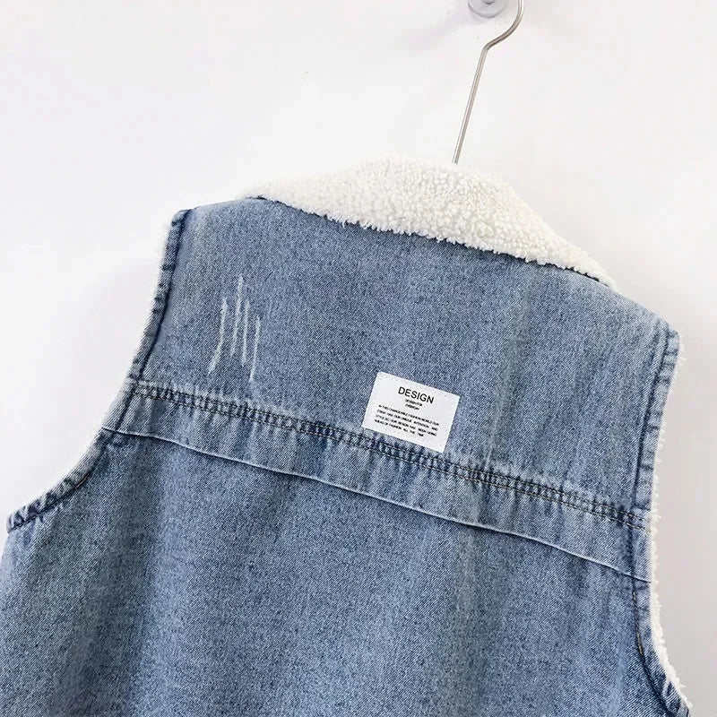 Denimvest med fleecefor til kvinder l forårskollektion - Spaka