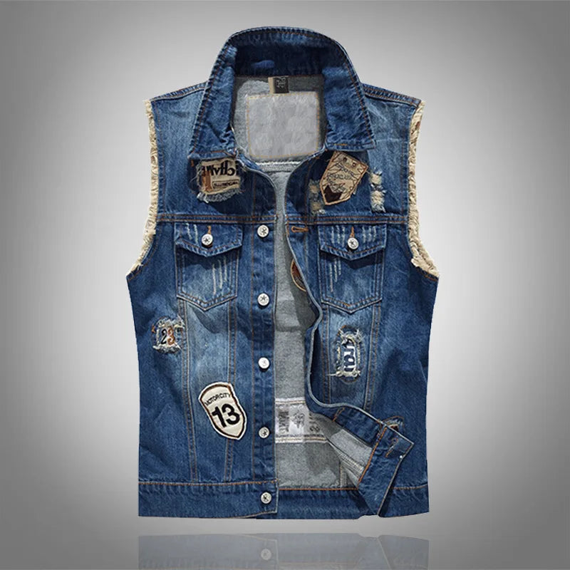 Rippet ærmeløs Denimvest til Mænd - Billyo