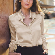 Elegant Silke Satin Bluse til Kvinder l Business & Aftentøj - Lanaez