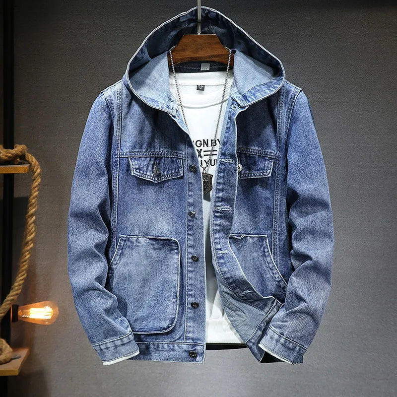 Denimjakke til mænd med hætte i vintagestil - Ezeil