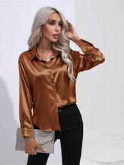 Elegant Satinbluse med V-udskæring og Lange ærmer | Dame Business look - Luzmey