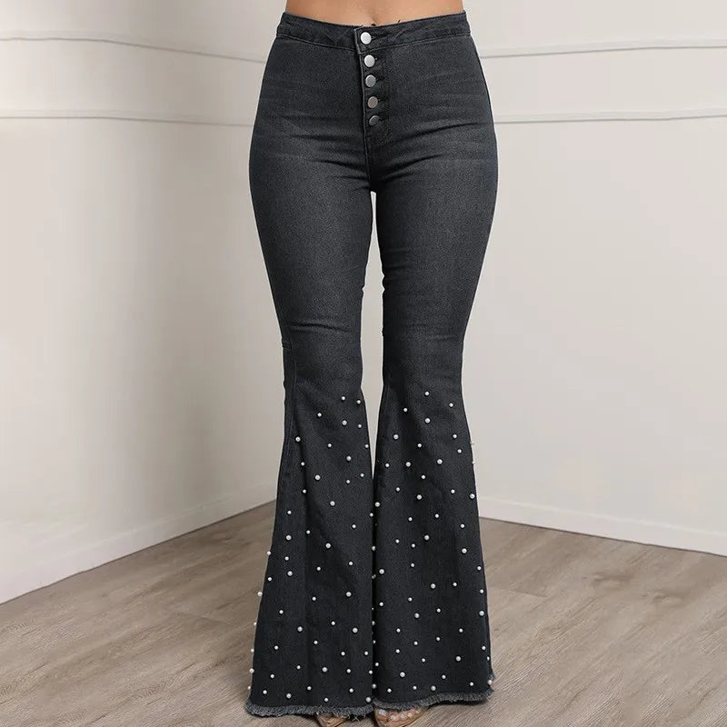 Højtaljede Y2K Flared Jeans til Kvinder - Cherryla