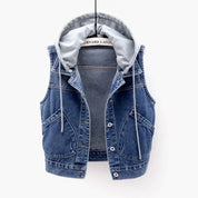 Levi | Denimvest med hætte og brystlommer