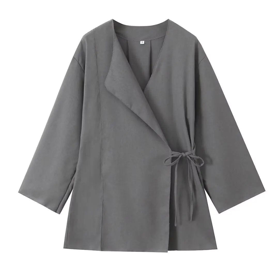 Forårs Linned Damesæt [ Kimono top + Brede Bukser ] - Marlani