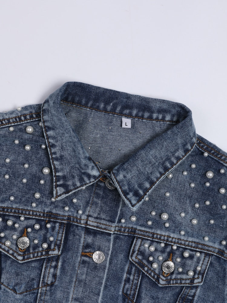 Elegance prydet med perler: denimjakken - Rasmin