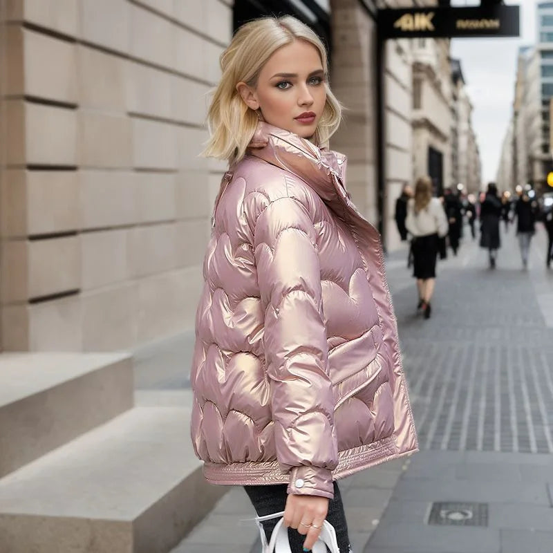 Bufferjakke med kurvet mønster med metallisk look til kvinder | Marshell