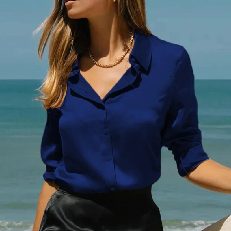 Elegant Silke Satin Bluse til Kvinder l Business & Aftentøj - Lanaez