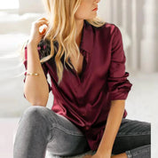 Elegant Silke Satin Bluse til Kvinder l Business & Aftentøj - Lanaez