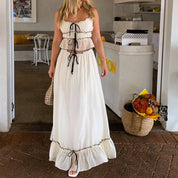 Ruched Flæse Maxi Nederdel Matchende Sæt Beachwear - Reini