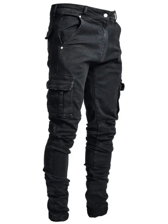 Herre Vaskede Denim Cargo Jeans med Flere Lommer - Seabo