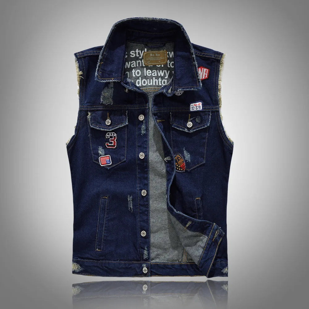 Rippet ærmeløs Denimvest til Mænd - Billyo