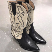 Moderigtige Vintage Slip-on Cowboystøvler med Western Stil Broderi til Kvinder - Afradie