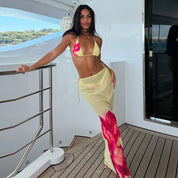 Gul Blomster 3-delt Bikini til Kvinder – Stilfuld Badedragt til Sommer - Yriaz