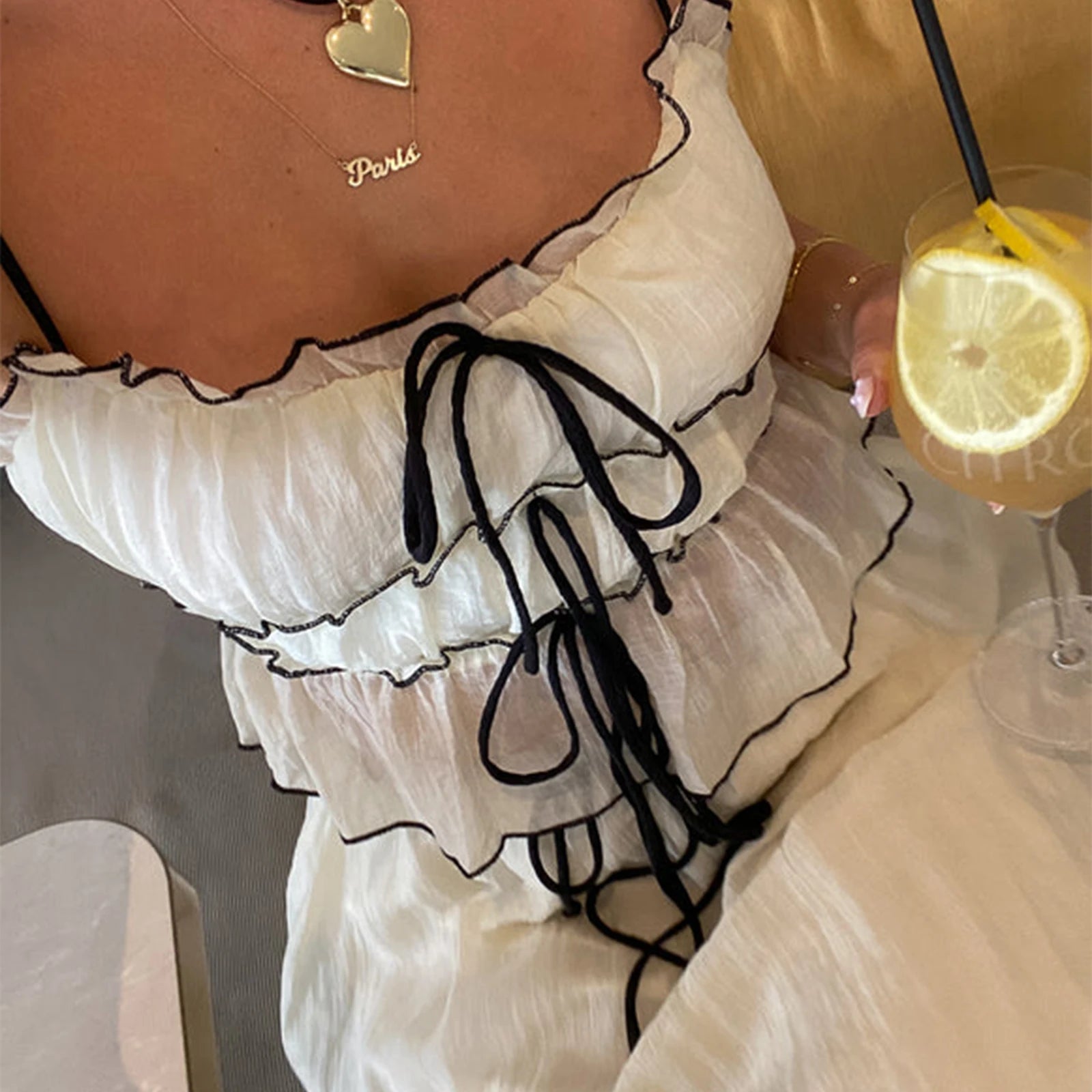 Ruched Flæse Maxi Nederdel Matchende Sæt Beachwear - Reini
