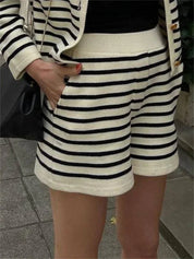 Zebra Trykke Stribet Cardigan og Shorts Sæt | Forårskollektion - Alentina