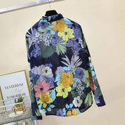 Blomstret Bluse i Bomuldshør med Knapper - Kerina