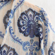 Sommer print Langærmet Satin Kjole - Melya