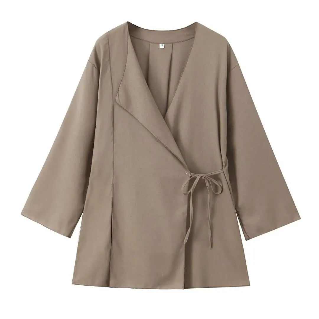 Forårs Linned Damesæt [ Kimono top + Brede Bukser ] - Marlani