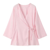 Forårs Linned Damesæt [ Kimono top + Brede Bukser ] - Marlani