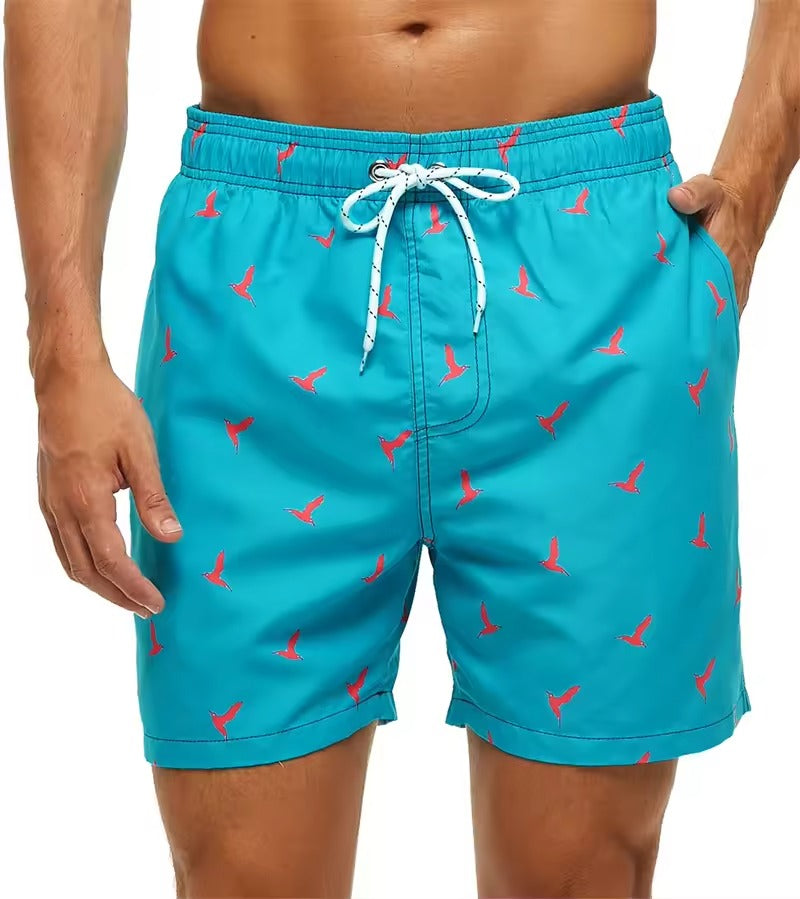 Strandshorts med tropisk tryk elastisk talje til mænd - Quveno