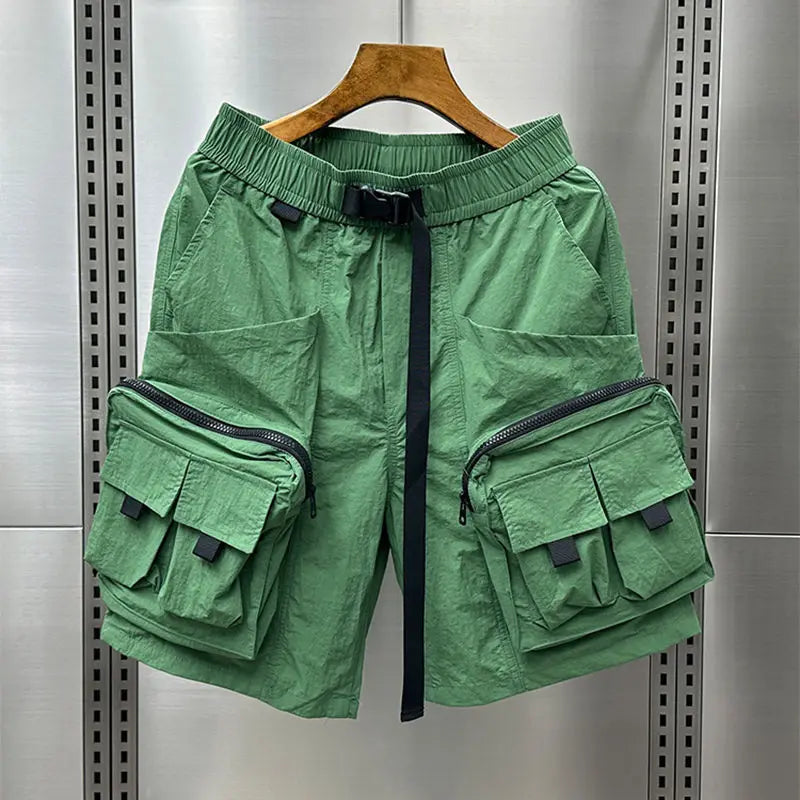 Elastisk justerbar talje Cargo Stil Shorts med store lynlåslommer - Tizzo
