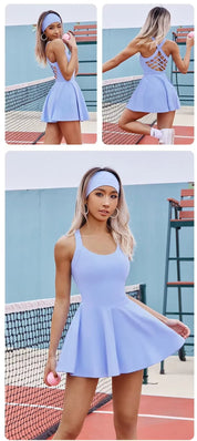 Dame Tennis og Golf Onesie - Rygkors Skort Jumpsuit - Harlana