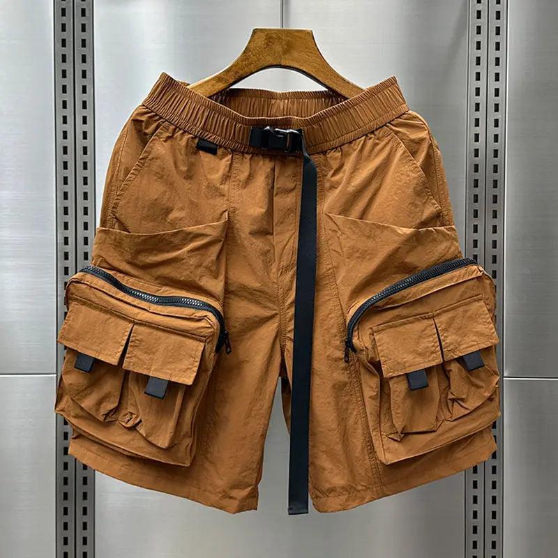 Elastisk justerbar talje Cargo Stil Shorts med store lynlåslommer - Tizzo