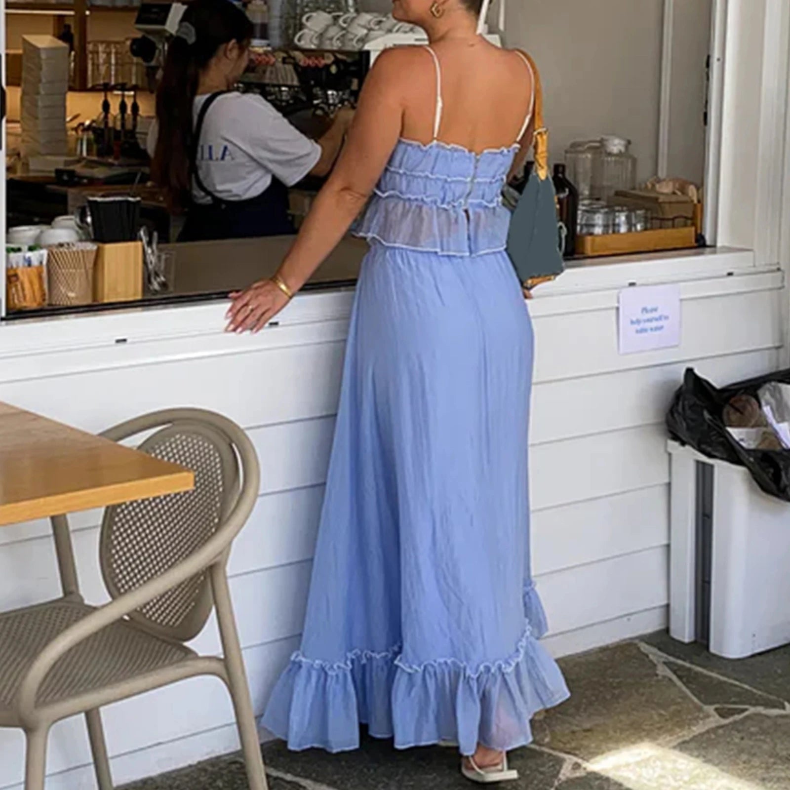 Ruched Flæse Maxi Nederdel Matchende Sæt Beachwear - Reini