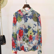 Blomstret Bluse i Bomuldshør med Knapper - Kerina