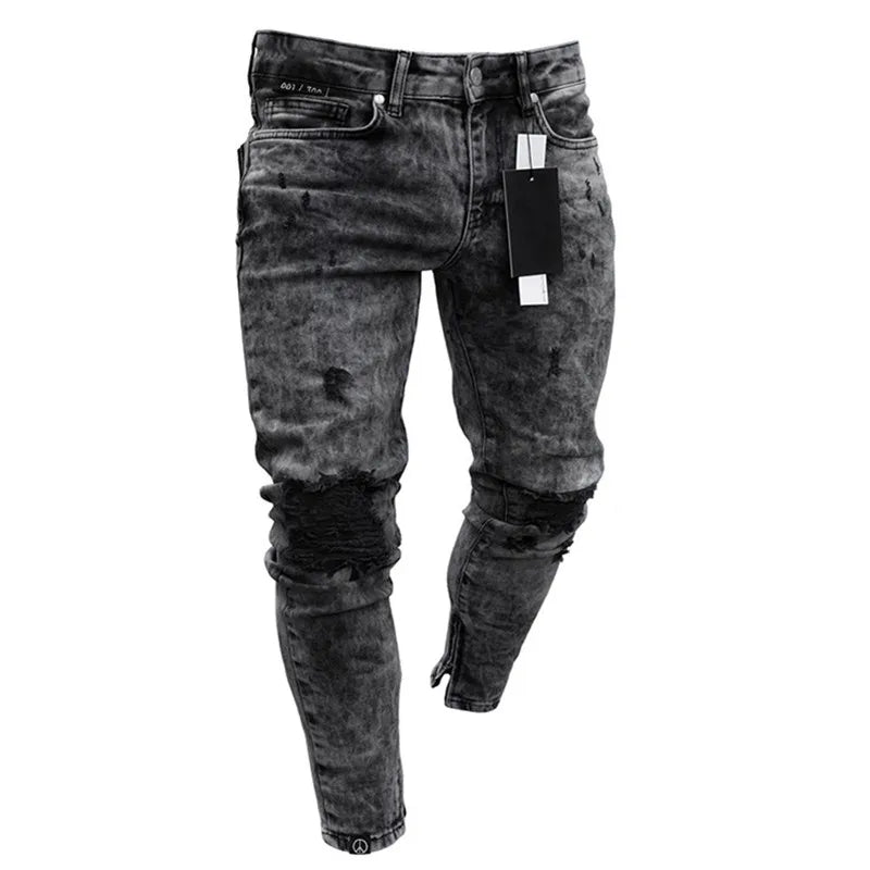 Herre Vaskede Denim Cargo Jeans med Flere Lommer - Seabo