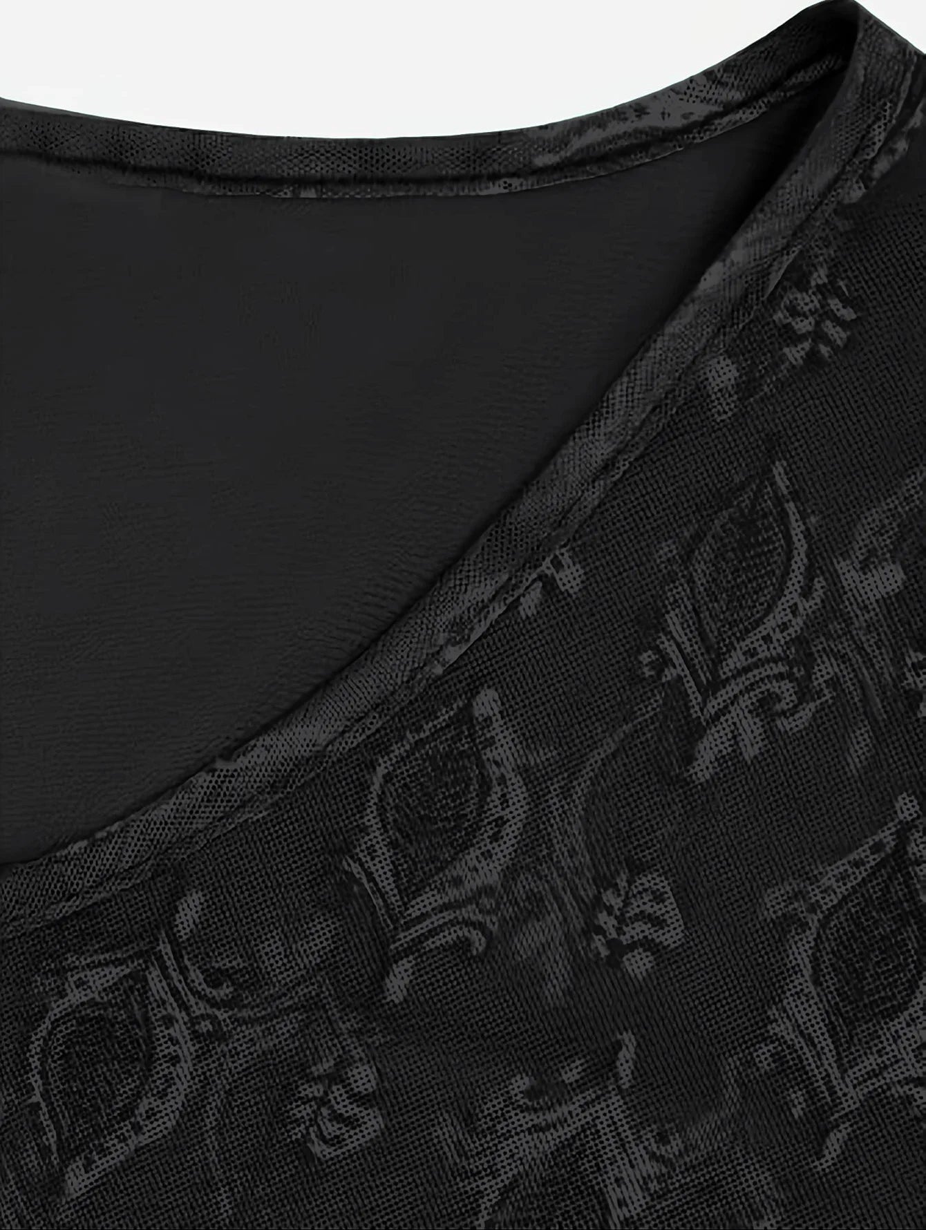 Blomstret Jacquard bluse med V-hals og gennemsigtige split-klokkeærmer - Ivona