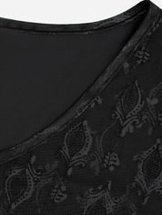 Blomstret Jacquard bluse med V-hals og gennemsigtige split-klokkeærmer - Ivona