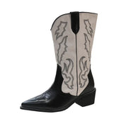 Moderigtige Vintage Slip-on Cowboystøvler med Western Stil Broderi til Kvinder - Afradie