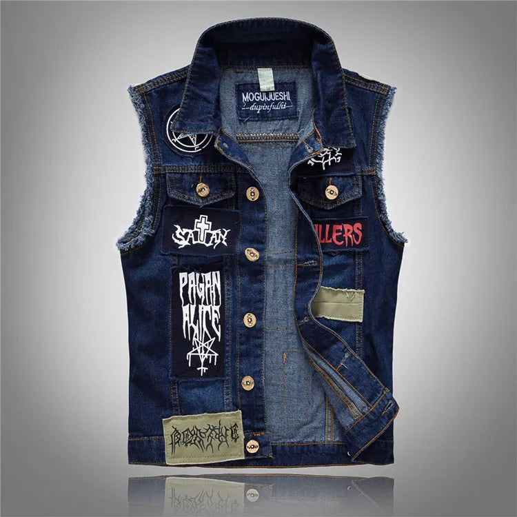 Rippet ærmeløs Denimvest til Mænd - Billyo