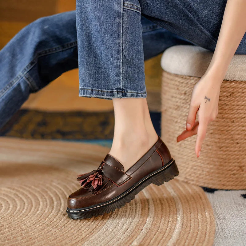 Premium Læder Oxford Arbejdskontor Kvinder Stilfulde Loafers - Urana