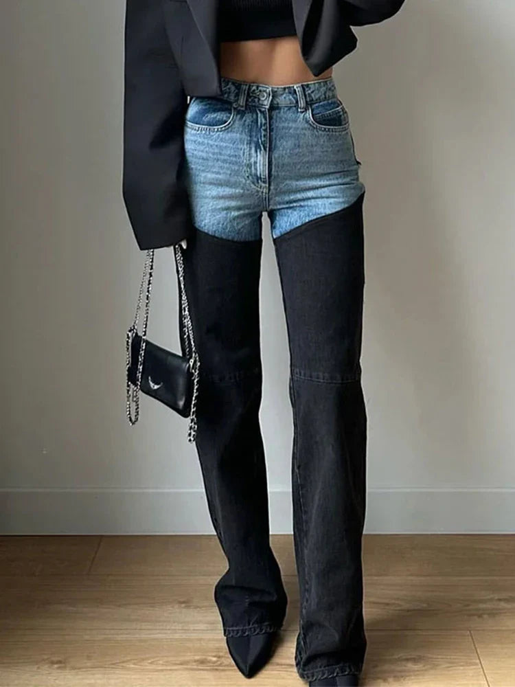 Y2K Højtaljede Patchwork-Denimbukser til Kvinder - Larka