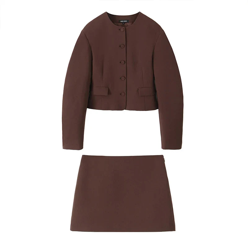 Elegant 2-delt Mini-Nederdel og Blazersæt med Ballonknapper - Lauran