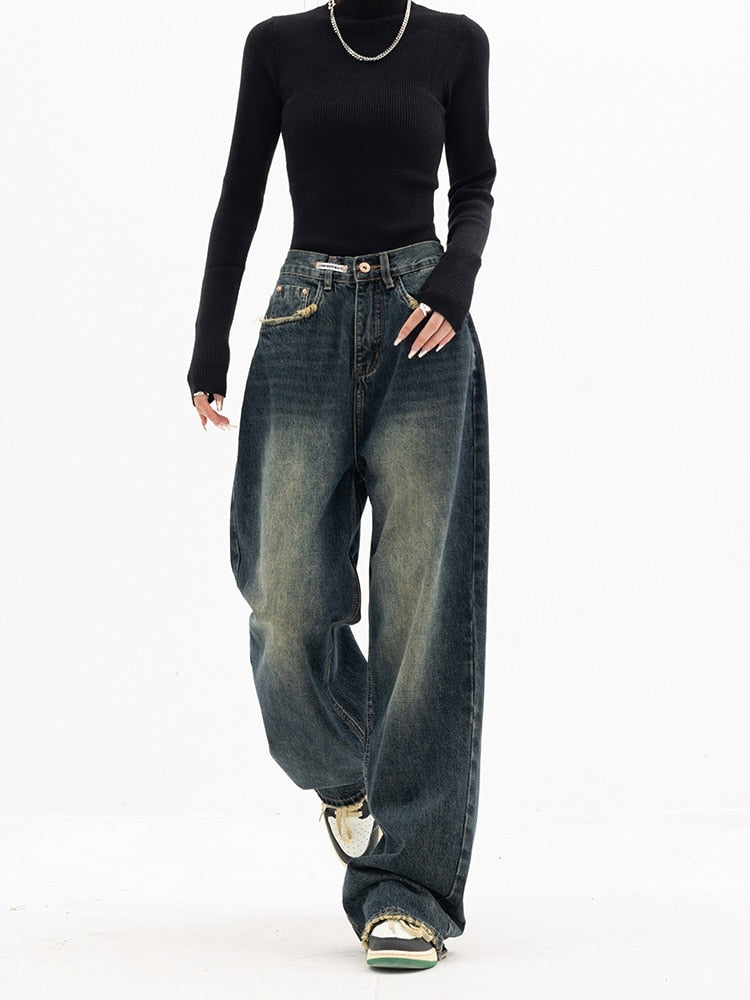 Y2K Jeans - Vintage streetwear baggy jeans til kvinder - Kenran