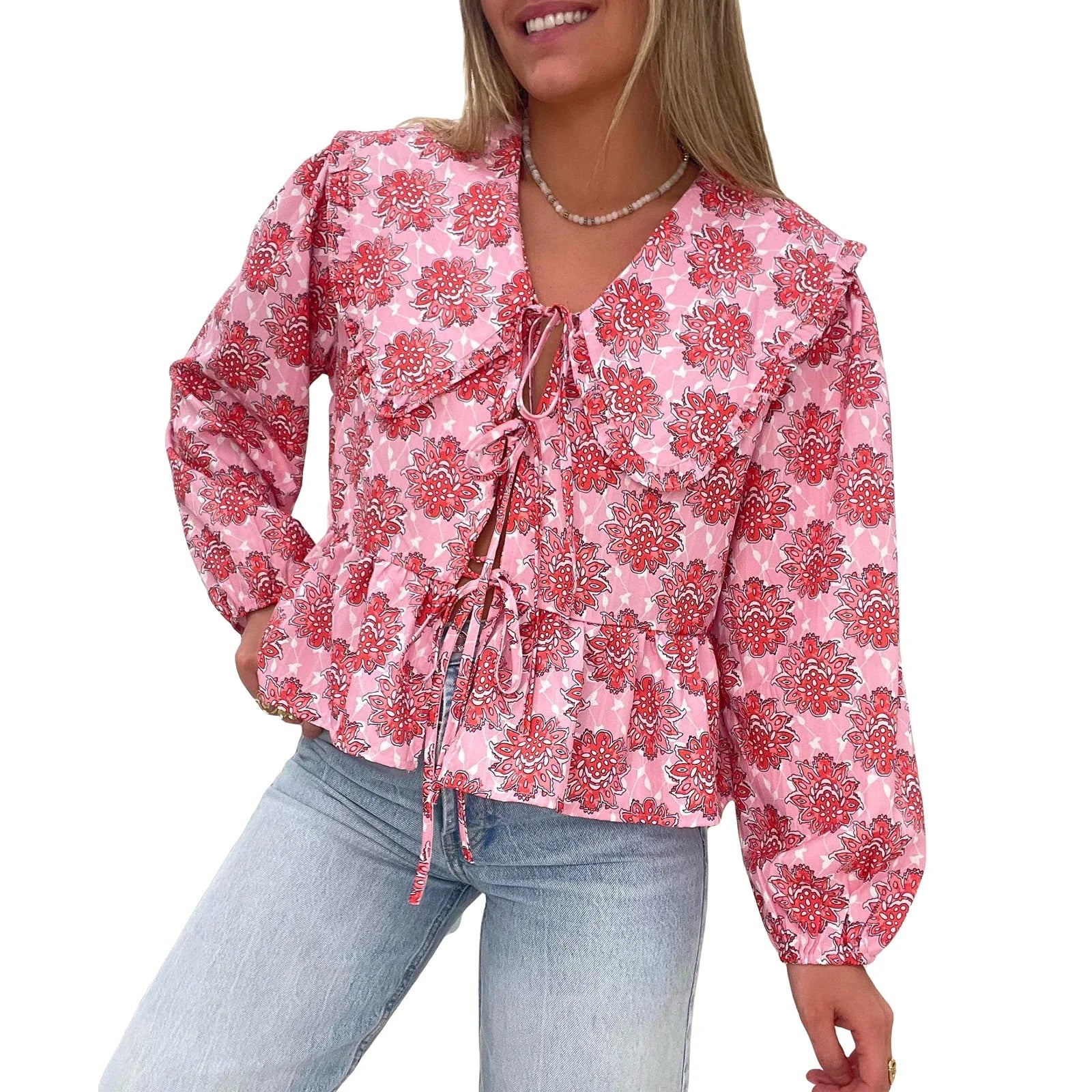 Blomstret Bluse i Babydoll-Stil- Babbas