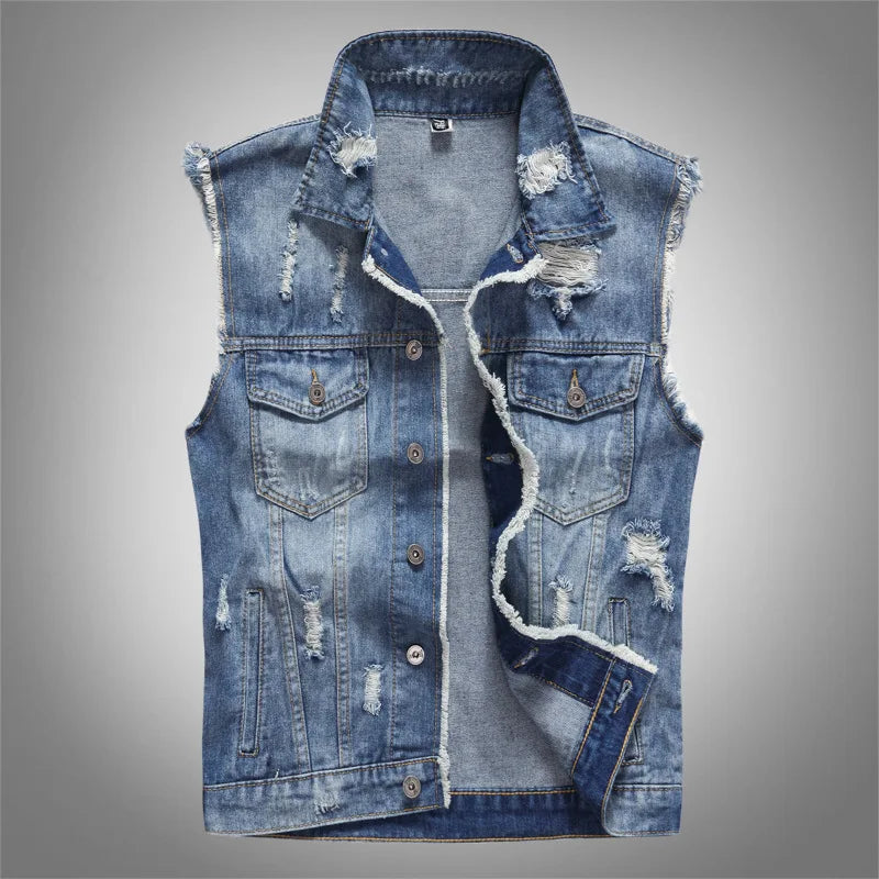 Rippet ærmeløs Denimvest til Mænd - Billyo