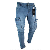 Herre Vaskede Denim Cargo Jeans med Flere Lommer - Seabo