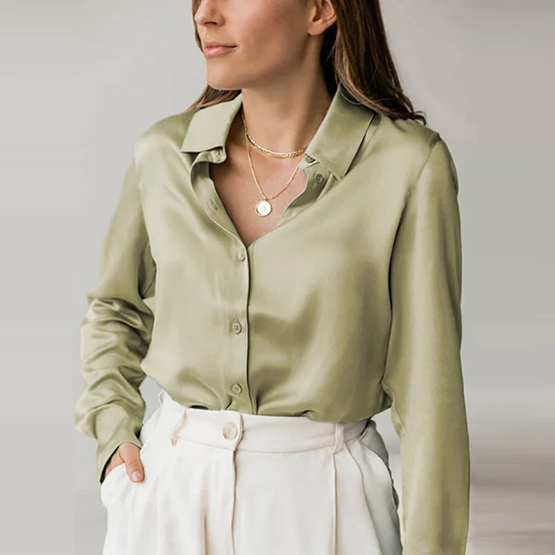 Elegant Silke Satin Bluse til Kvinder l Business & Aftentøj - Lanaez