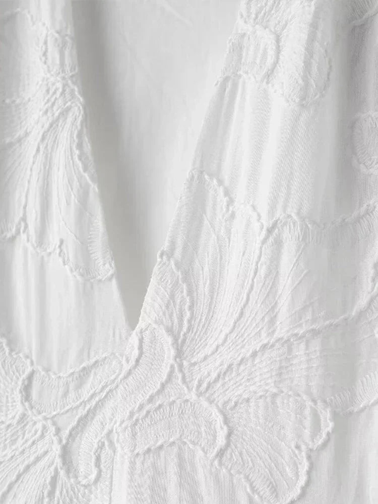 Puffærmet V-hals broderet sommerkjole - Michella