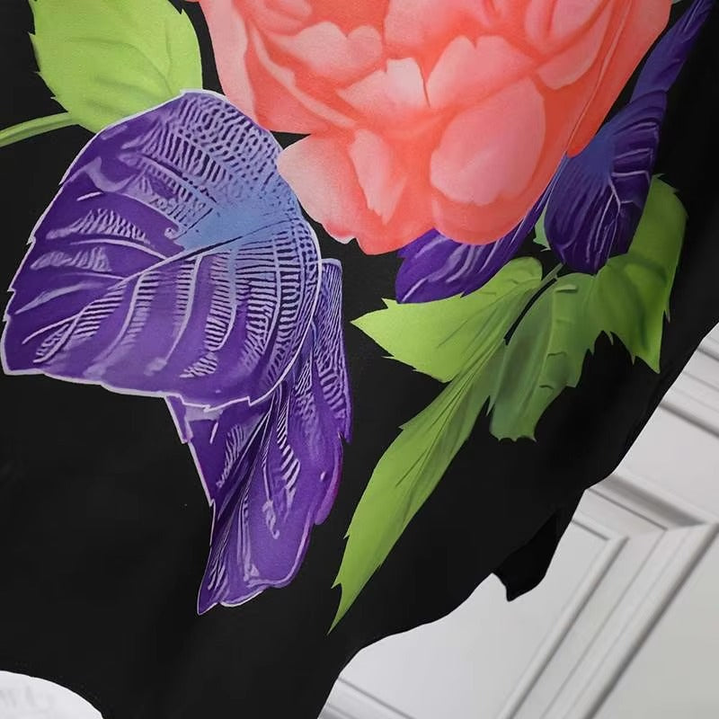 Midikjole i satin med sommerprint til kvinder - Kirane